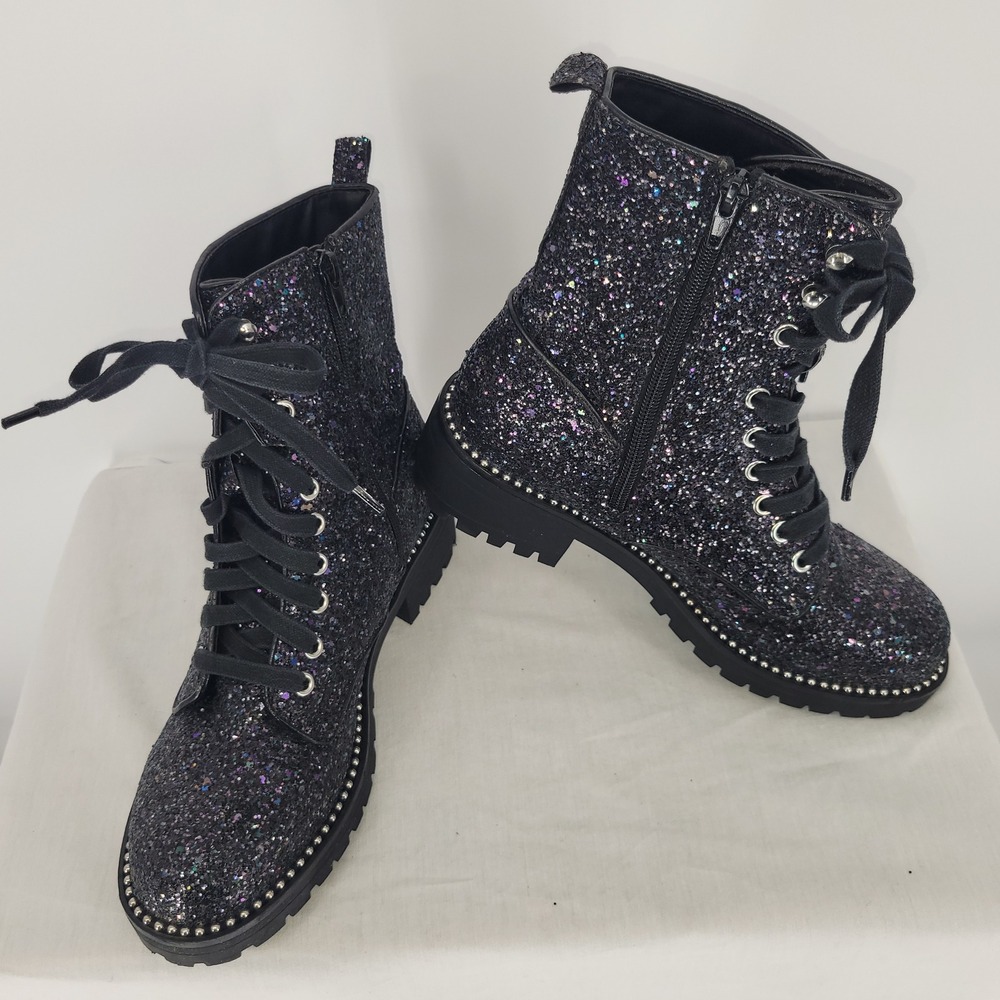 Portland Boot Company Black Glitter Combat Boots